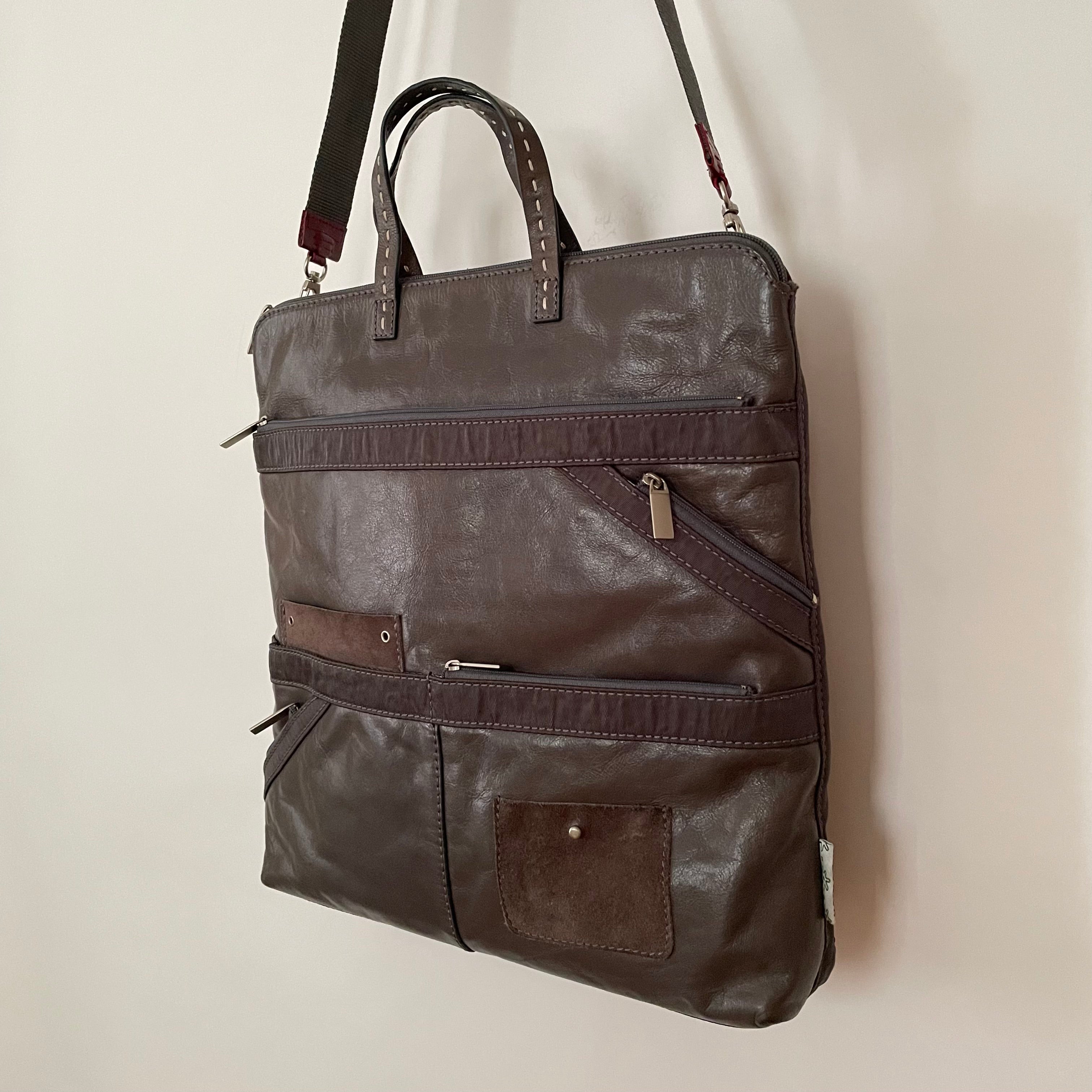 Premium Collection | Leather Shoulder Bag with Nylon Accents and Flower Embroidery and Detachable Adjustable Cross-Body Shoulder Strap | Grey